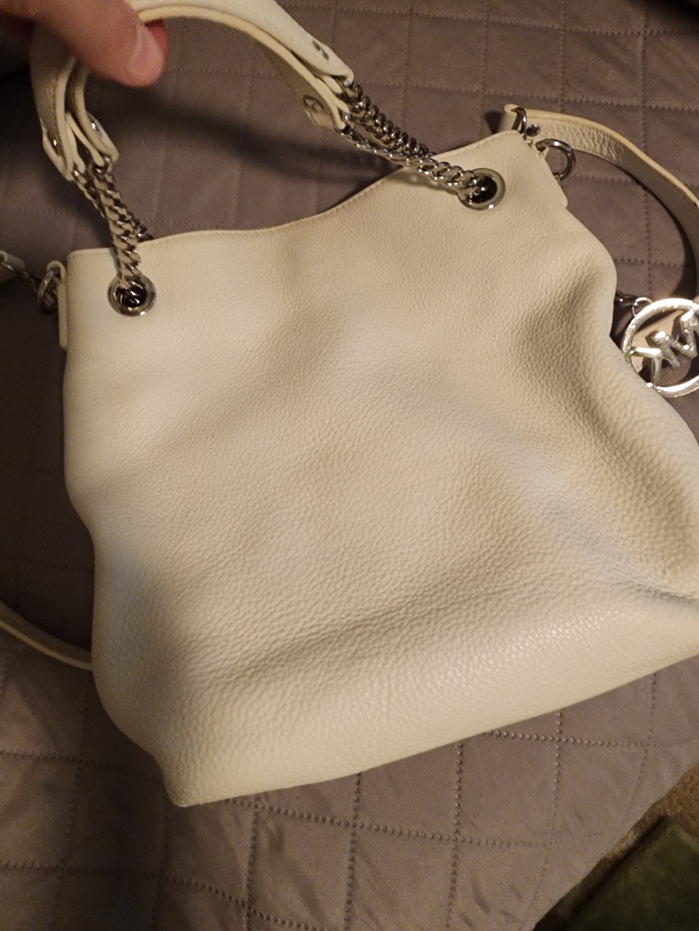 Michael Kors White Leather Chain-Handle Hobo Bag - Picture 5 of 6